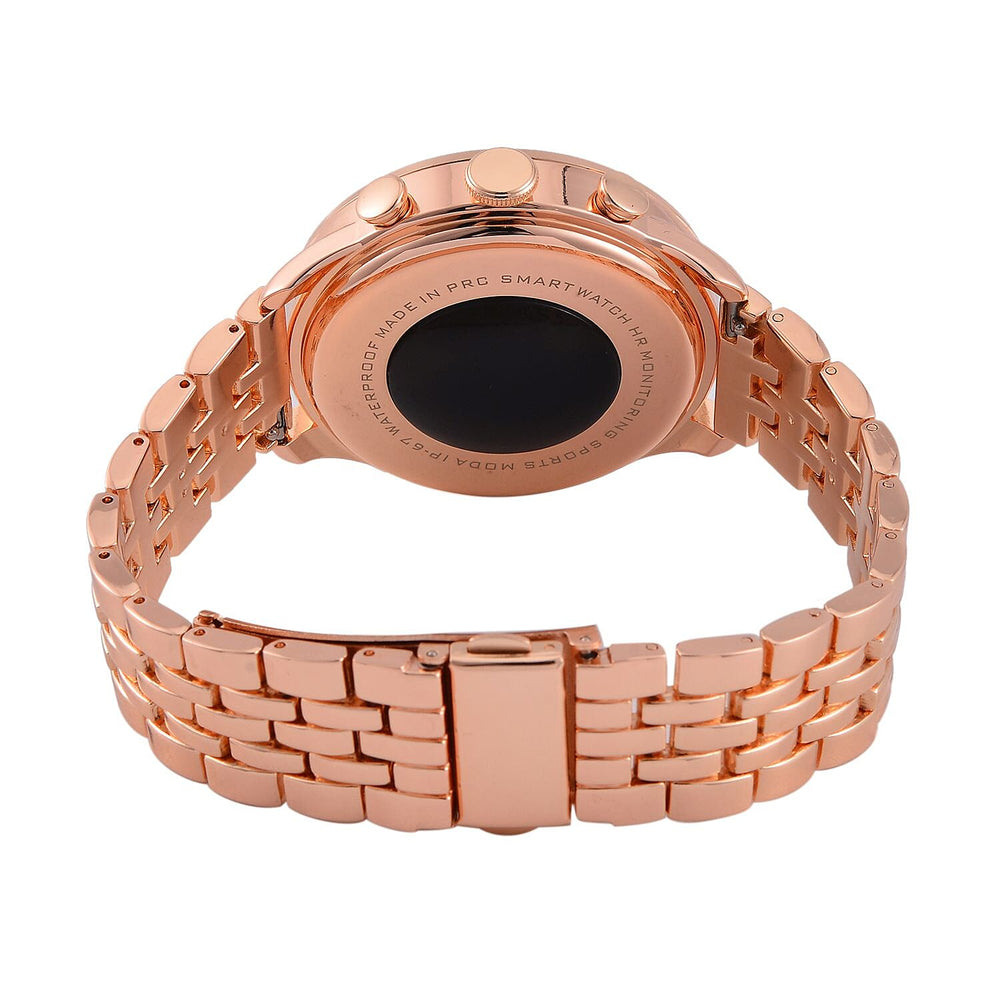 LIQUIDATION DEAL- Rose Gold Dial Crystal Studded Smartwatch with Daily Fit App & 4 Piece Different Spare Straps (Compatible with Android 5, Apple iOS 9 or Above)