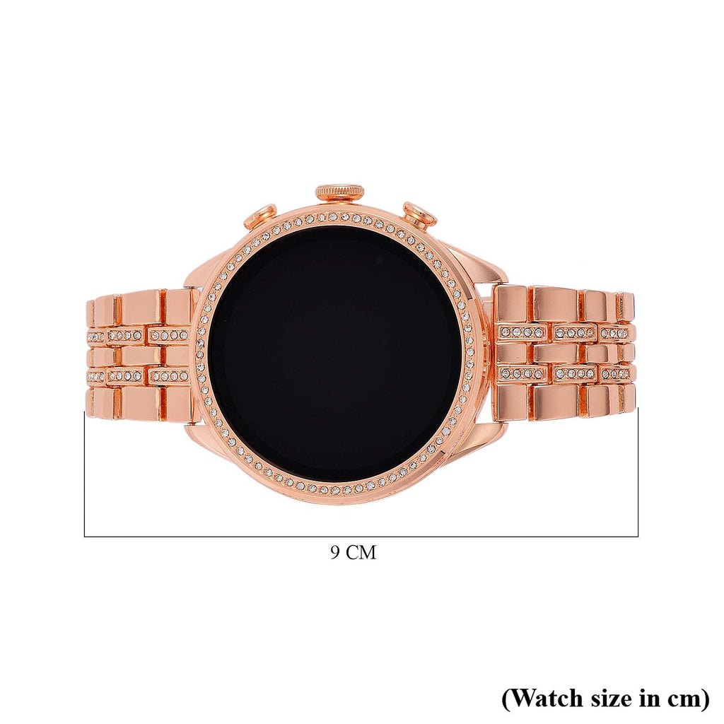 LIQUIDATION DEAL- Rose Gold Dial Crystal Studded Smartwatch with Daily Fit App & 4 Piece Different Spare Straps (Compatible with Android 5, Apple iOS 9 or Above)