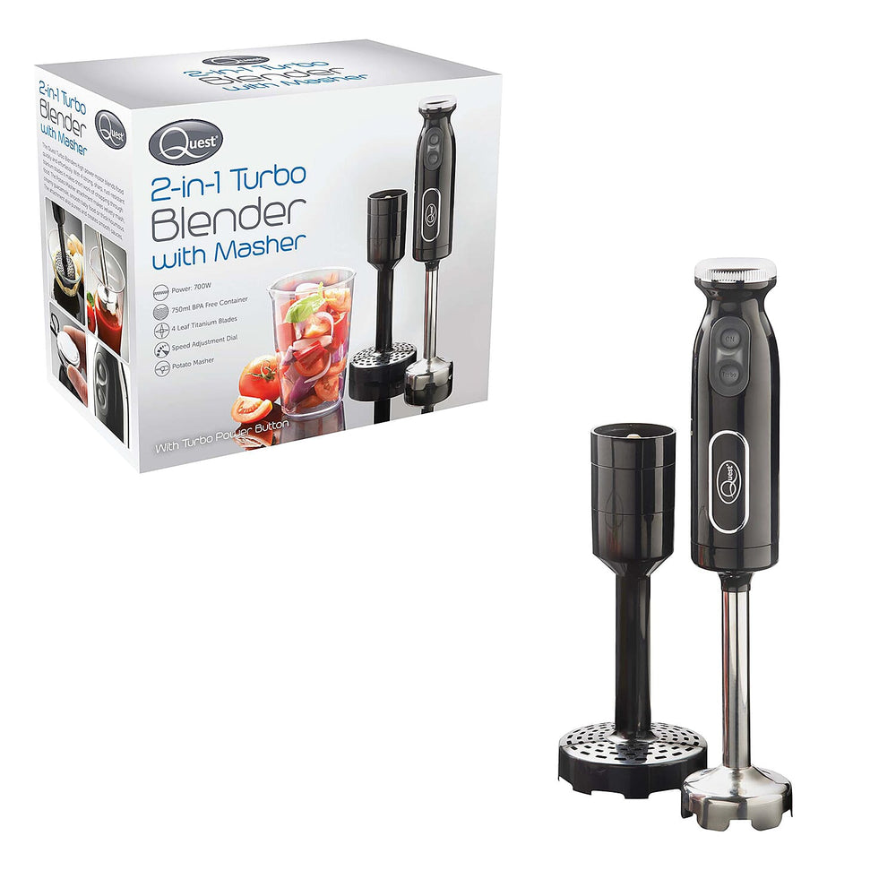 Quest- 2-in-1 Turbo Blender with Masher (700W, 4 Leaf) - Black