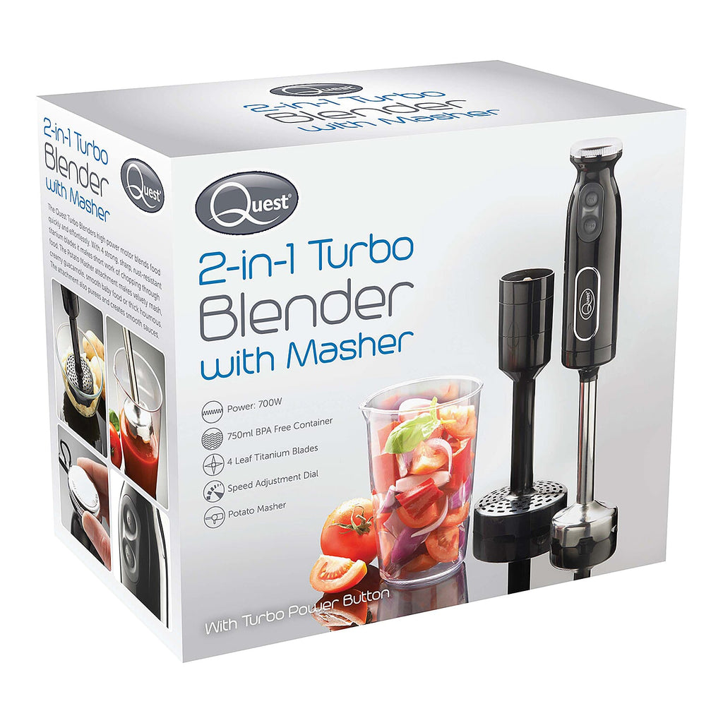 Quest- 2-in-1 Turbo Blender with Masher (700W, 4 Leaf) - Black