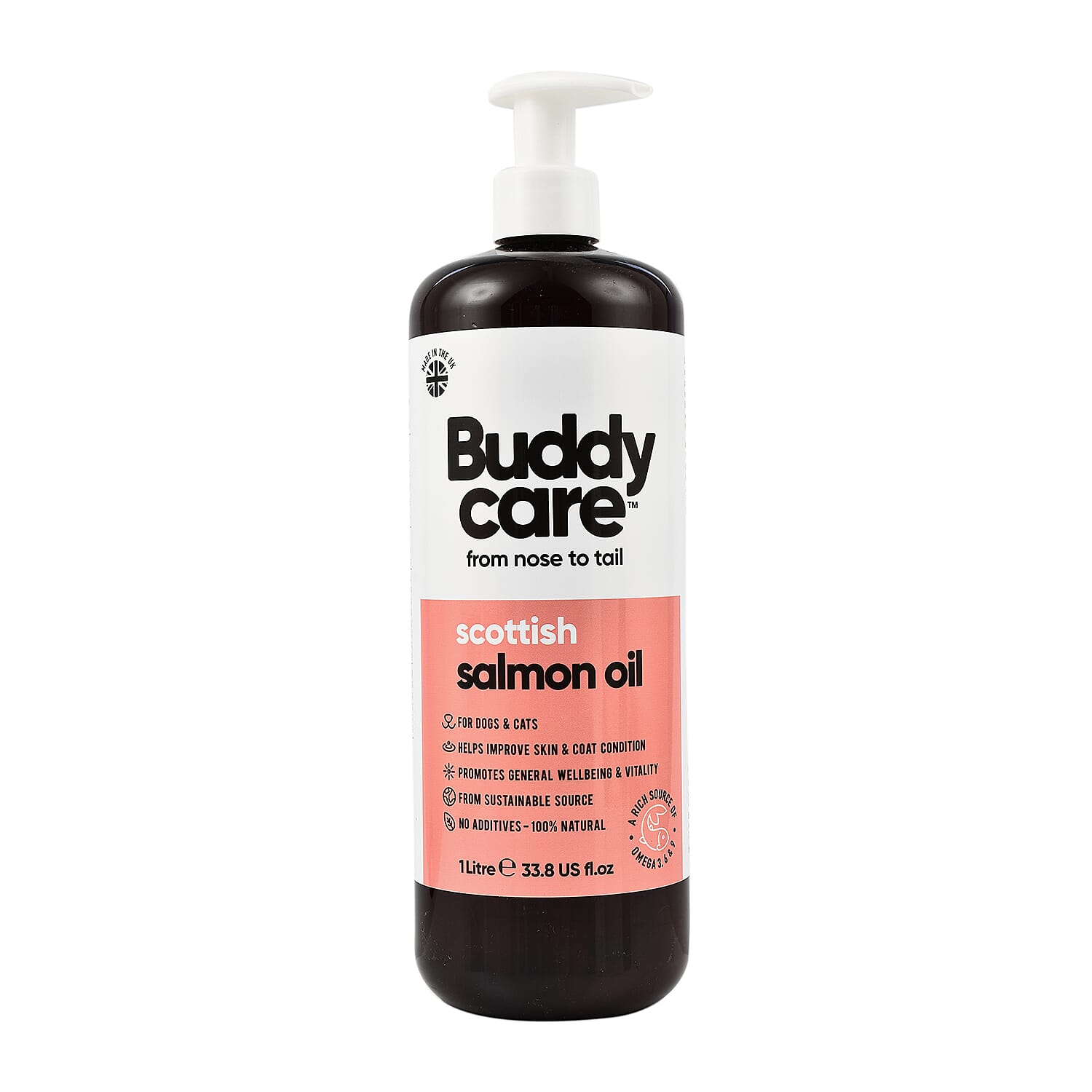 Buddy Care Skin Soothing - Fur Nourishing Scottish Salmon Oil with Aloe - Pro Vitamin B5 (Cap. 1 L) for Dogs - Cats