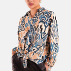 Nova of London Abstract Pattern Grandad Collar Shirt (Size M-L) - Blue