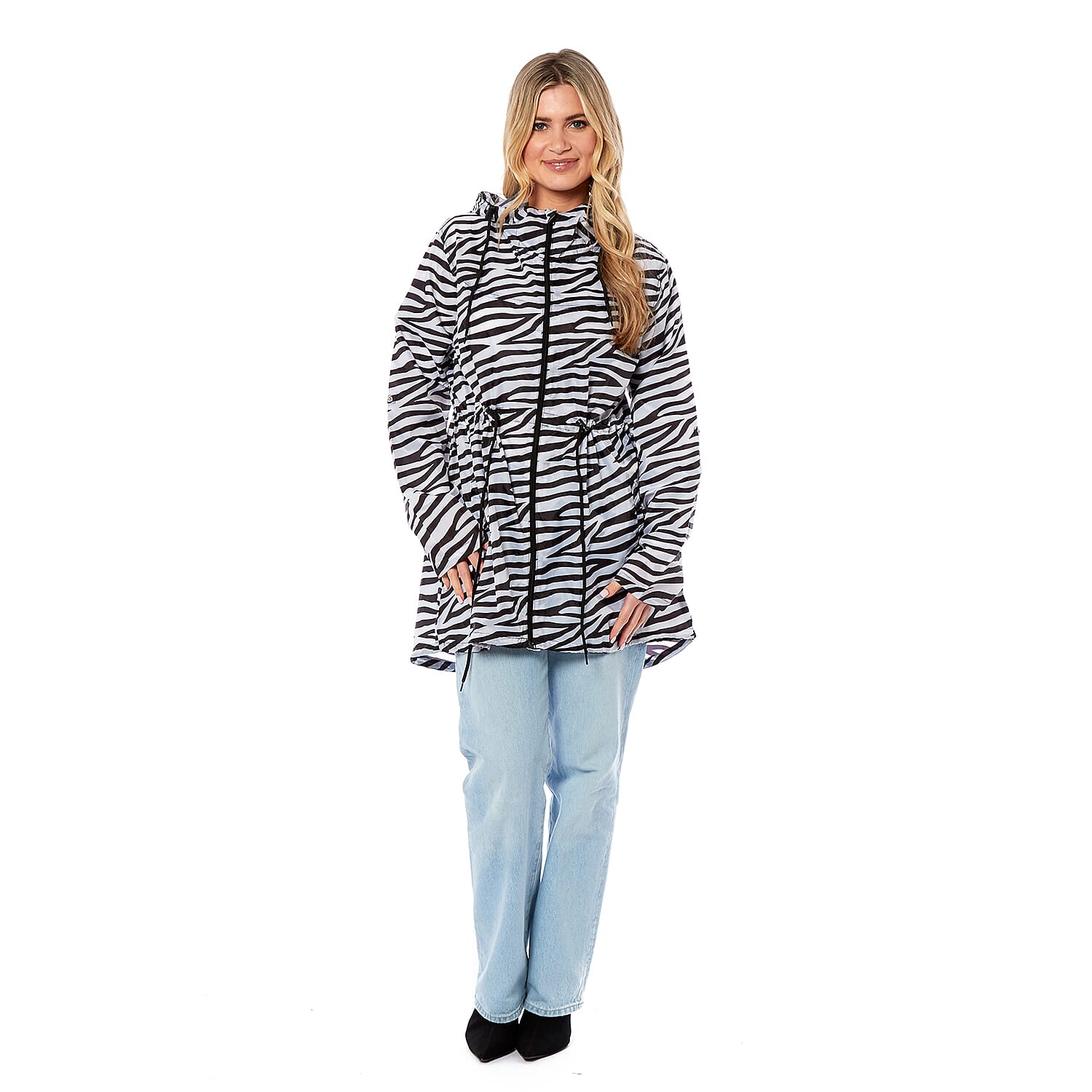 EMMA Zebra Pattern Rain Jacket (Size S,8-10) - Black & White