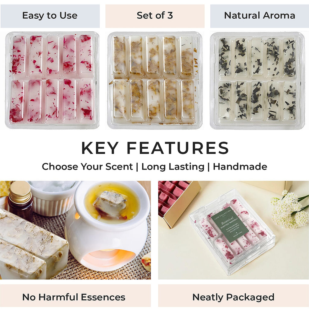 Set of 3 Botanical Wax Melts-  Infused with natural botanical extracts