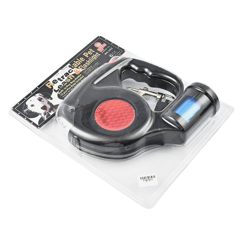 Retractable Pet Leash - Flashlight with Built in Poop Bag Holder (10 Pcs Inc.)