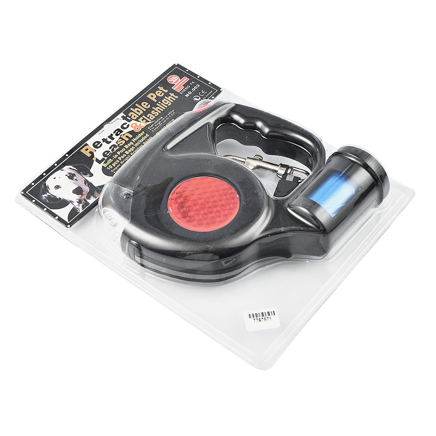 Retractable Pet Leash - Flashlight with Built in Poop Bag Holder (10 Pcs Inc.)