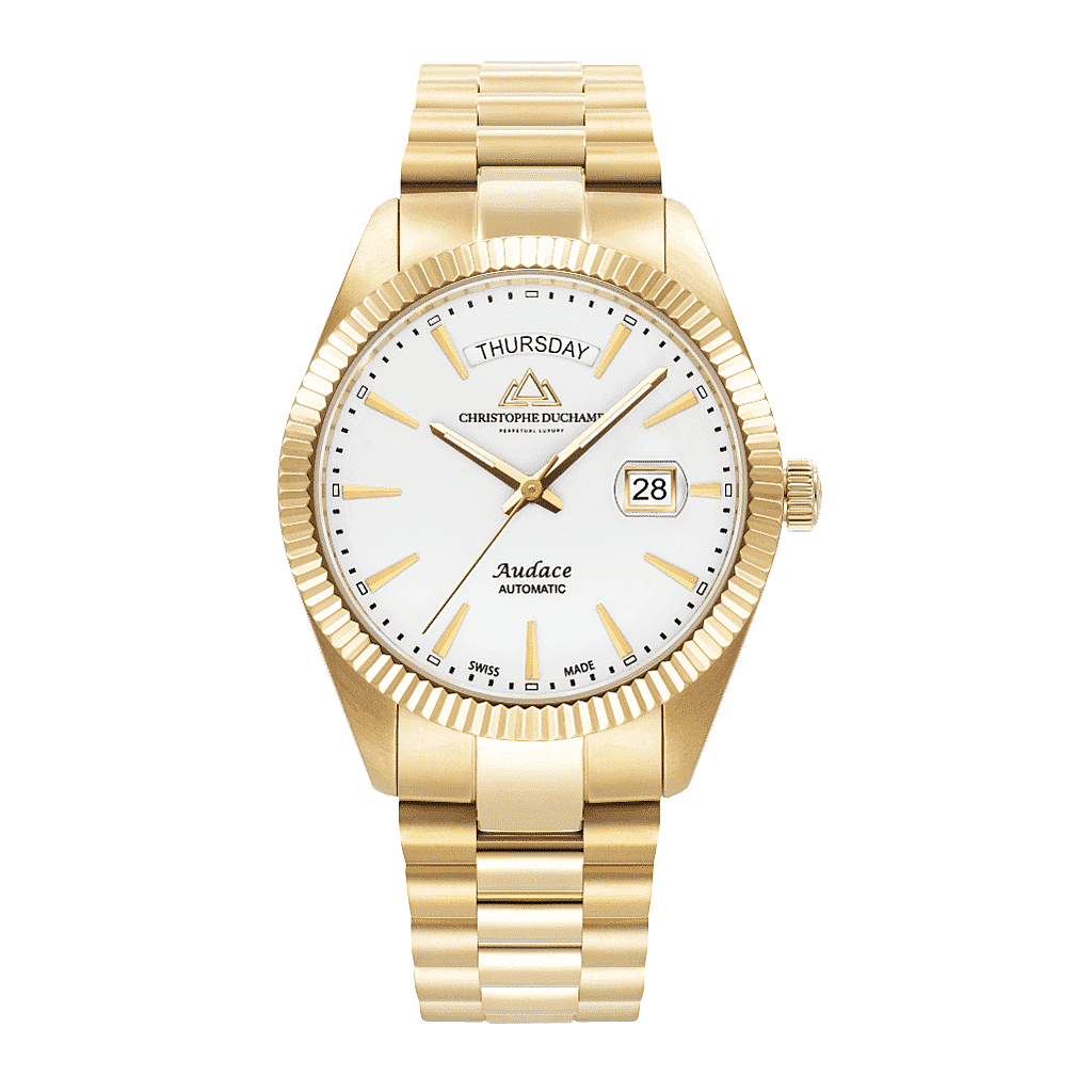 Christophe Duchamp Audace White Dial Swiss Made Automatic Movt. 5 ATM WR Watch - Gold