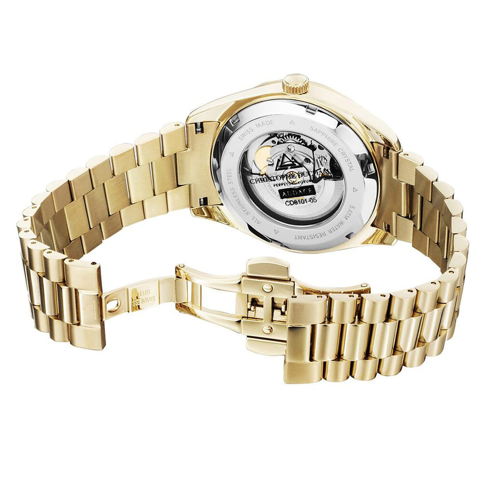 Christophe Duchamp Audace White Dial Swiss Made Automatic Movt. 5 ATM WR Watch - Gold