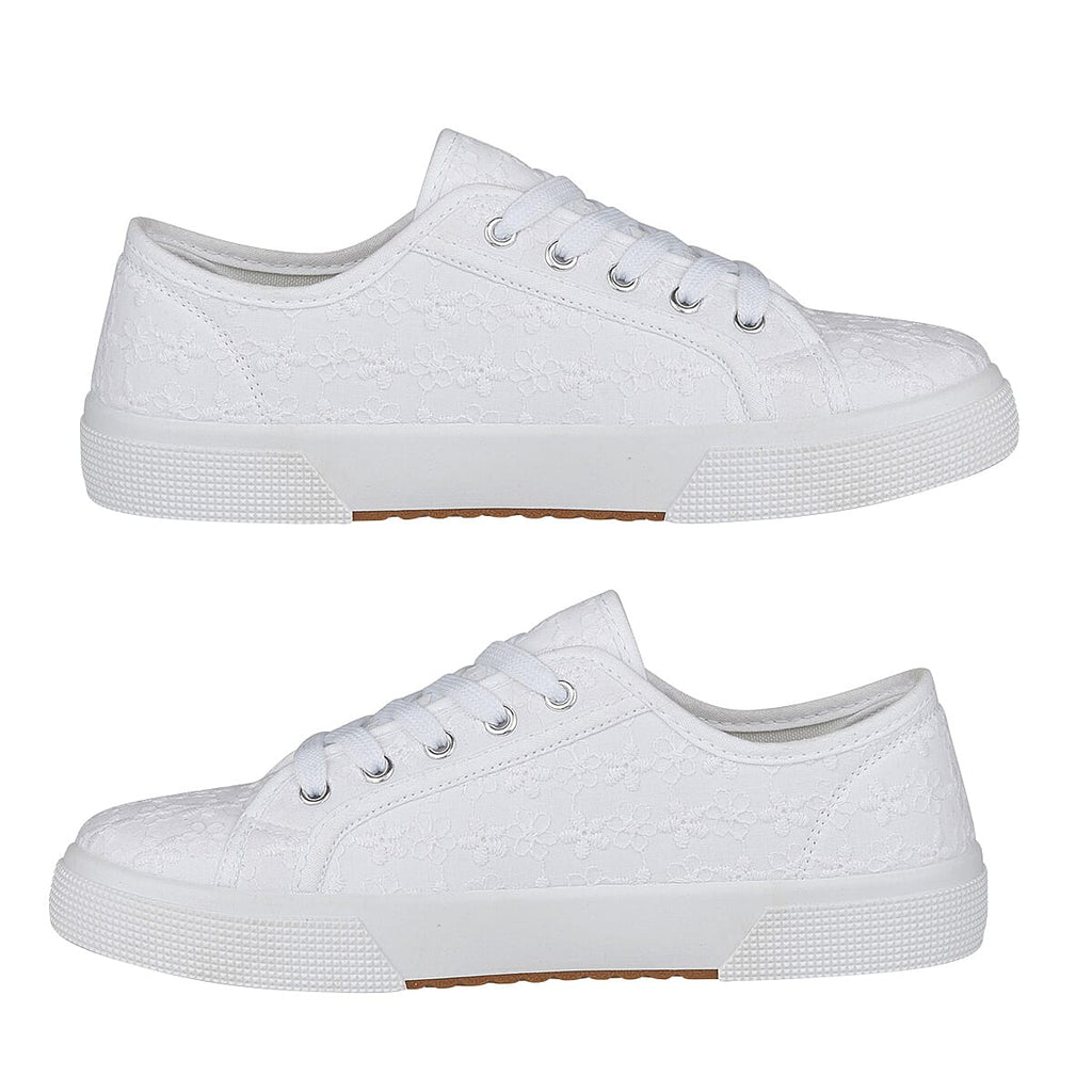 Joe - Joe ZITA Broderie Anglaise Pump on Chunky Ladies Sho (Size 3) - White