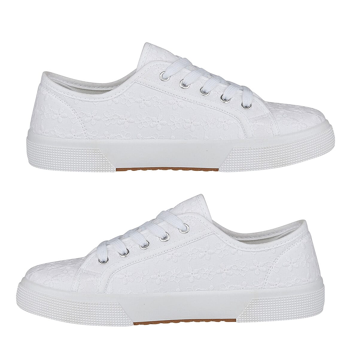 Joe - Joe ZITA Broderie Anglaise Pump on Chunky Ladies Shoe (Size 4) - White