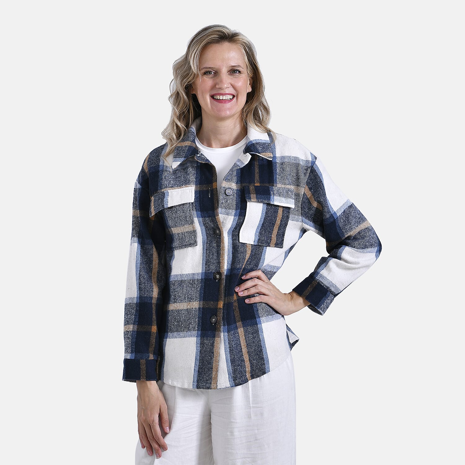 La Marey Brushed Checked Shirt (Size 12 to 14) - Dark Blue