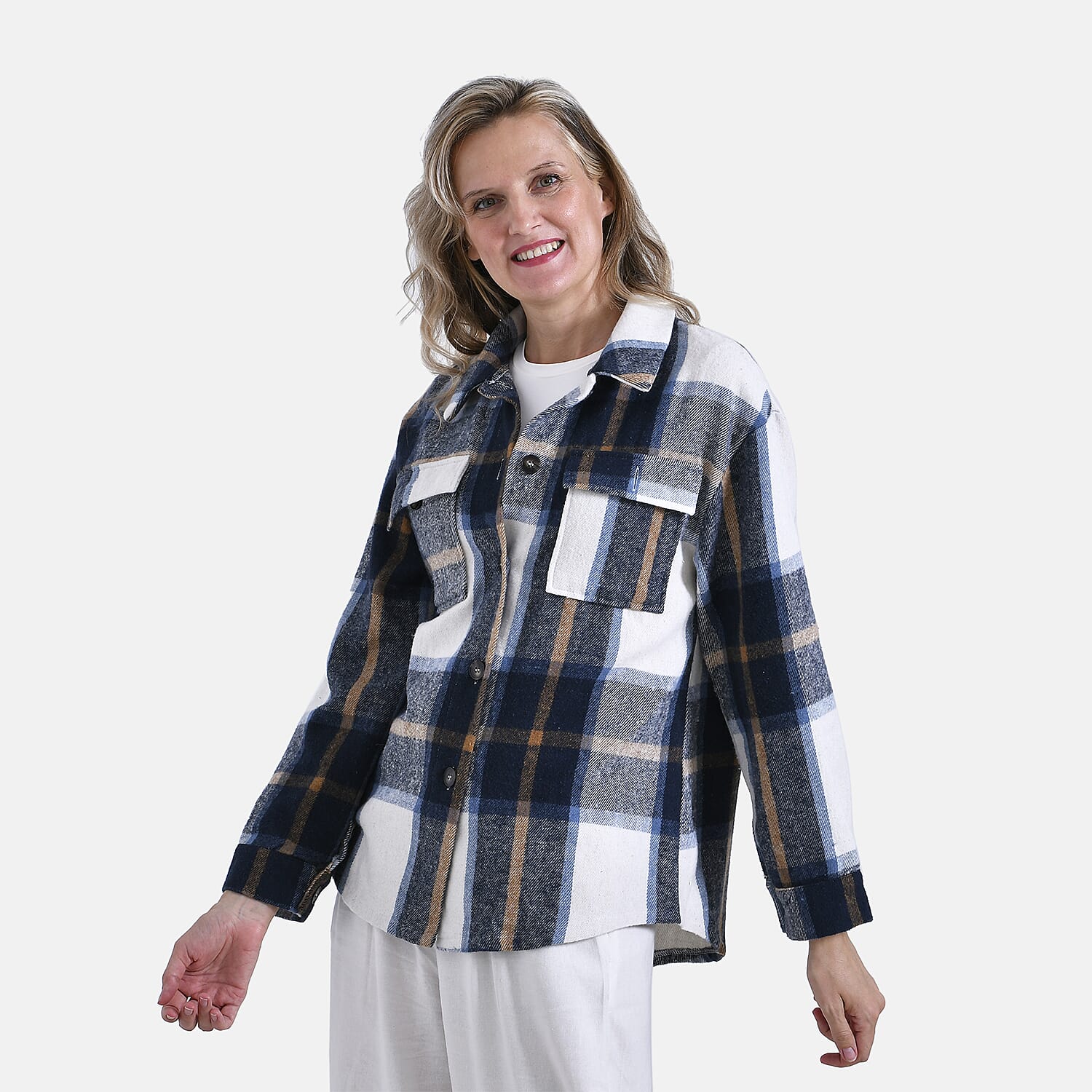 La Marey Brushed Checked Shirt (Size 12 to 14) - Dark Blue