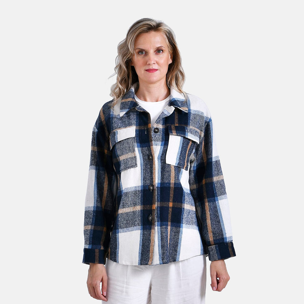 La Marey Brushed Checked Shirt (Size 16 to 18) - Dark Blue