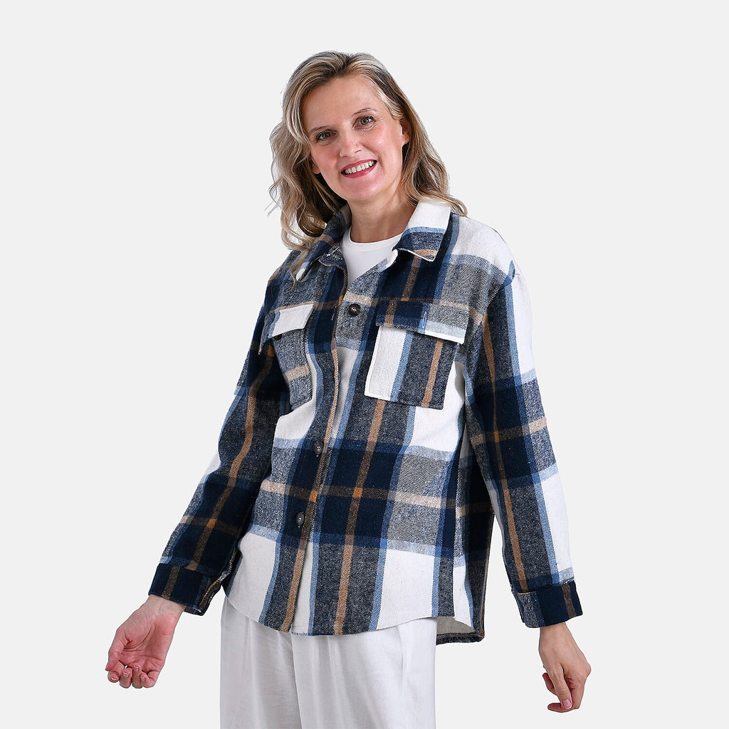 La Marey Brushed Checked Shirt (Size 16 to 18) - Dark Blue