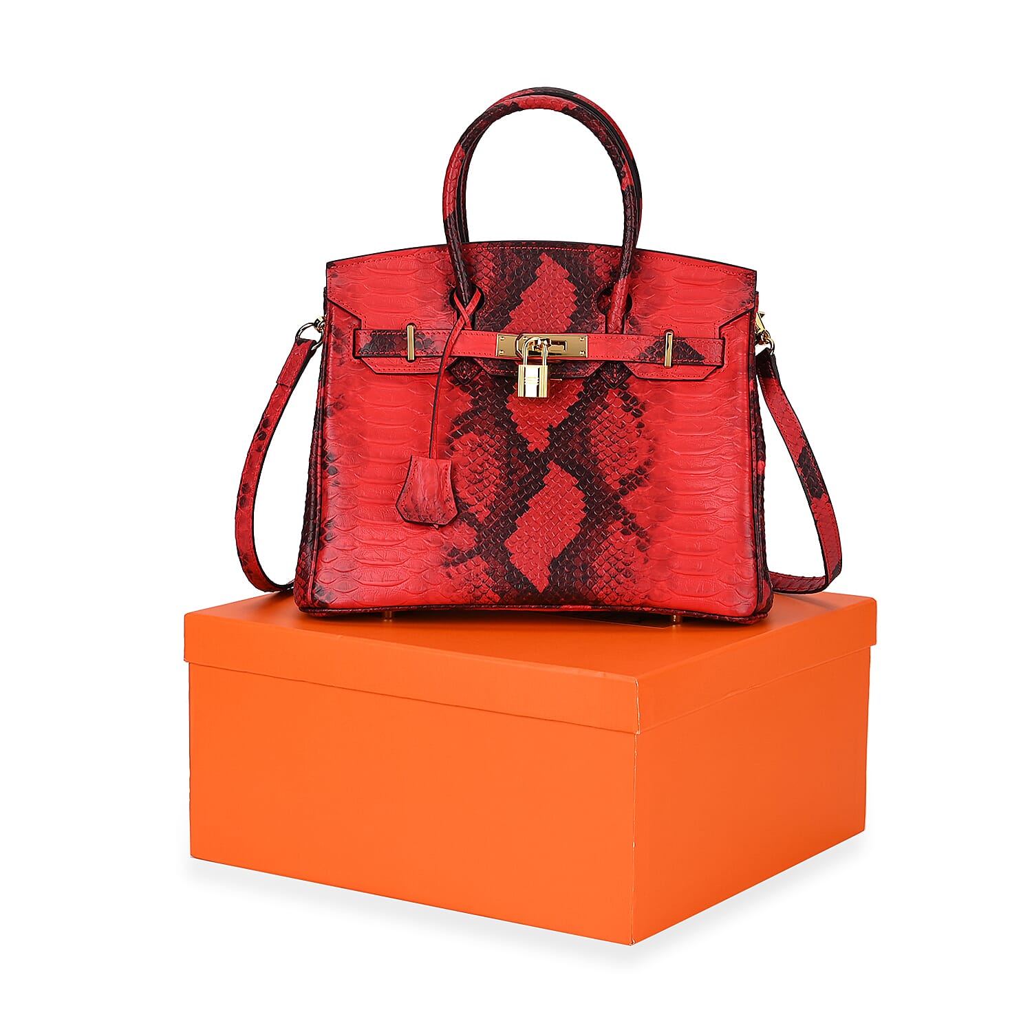 La Marey Leather Snakeskin Crossbody Bag (Size 30x16x24 cm) - Red & Red