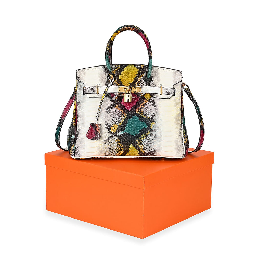 HONGKONG CLOSEOUT - 100% Genuine Leather Snakeskin Pattern Crossbody Bag - White