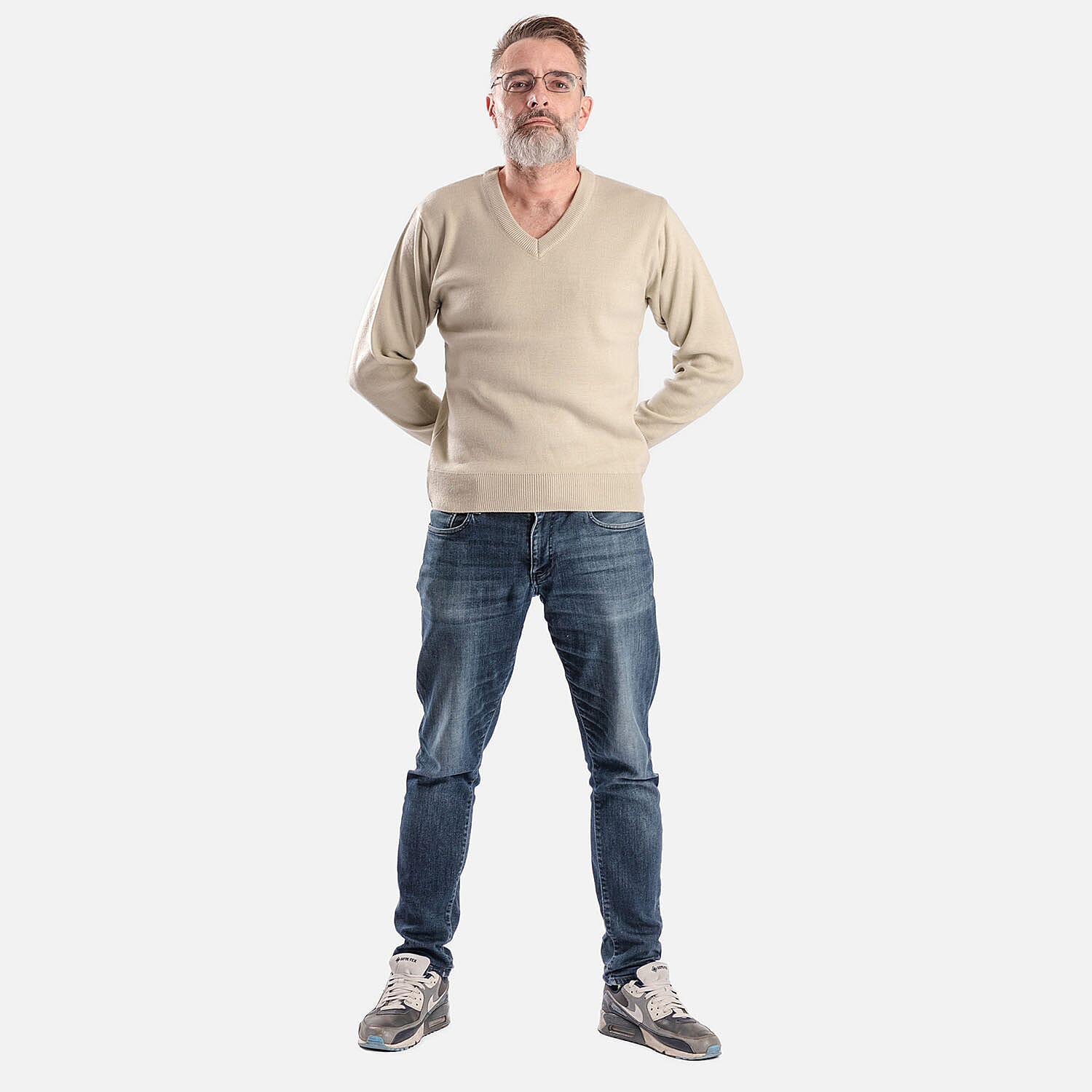 ZSZ Mens V-Neck Pullover (Size L) - Beige