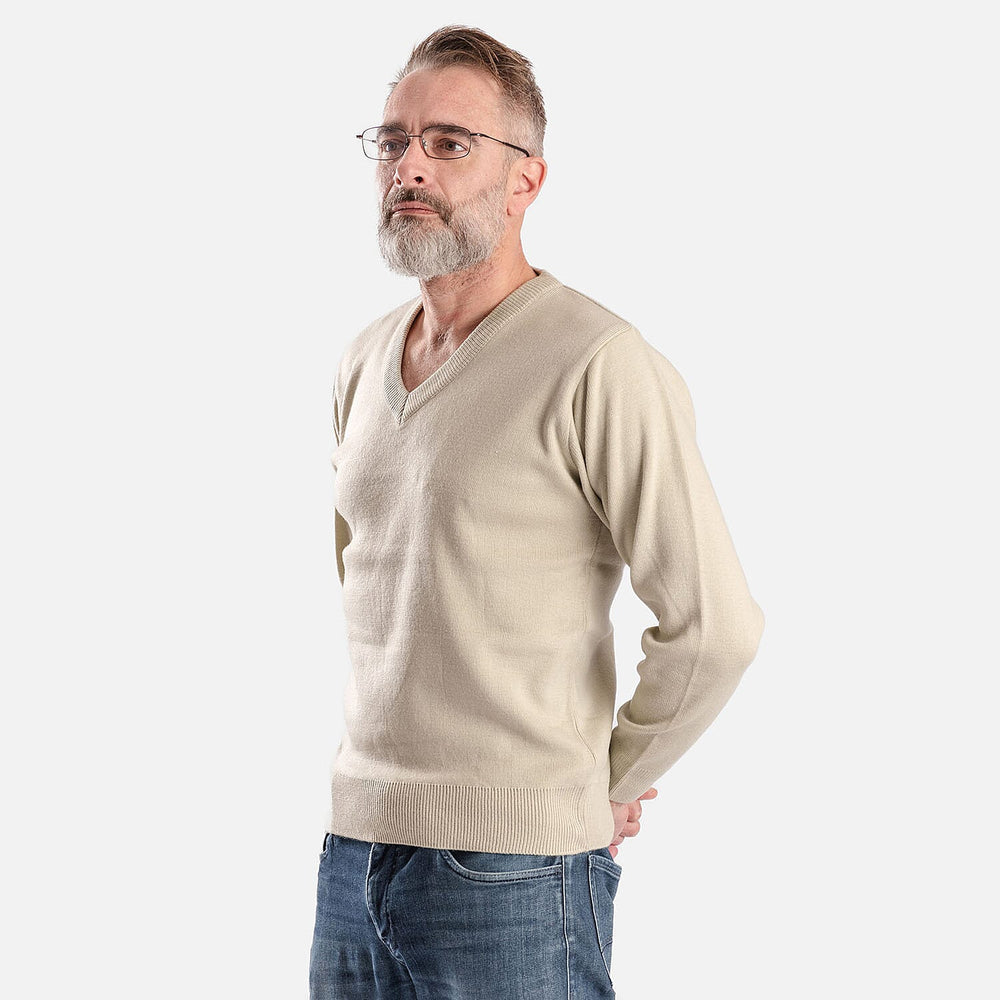 ZSZ Mens V-Neck Pullover (Size L) - Beige