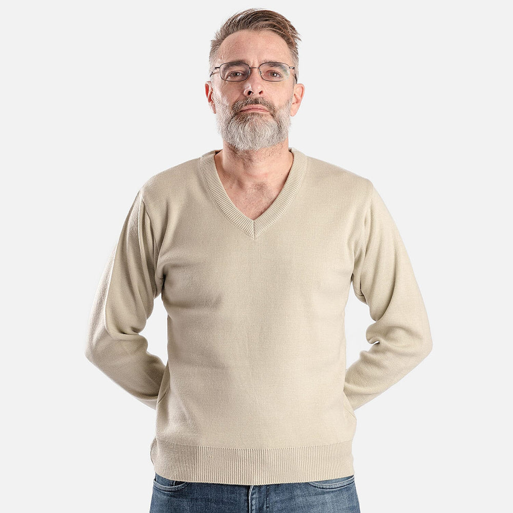 ZSZ Mens V-Neck Pullover (Size L) - Beige