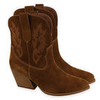 Ladies Suede Short Cowboy Boot (Size 3) - Camel