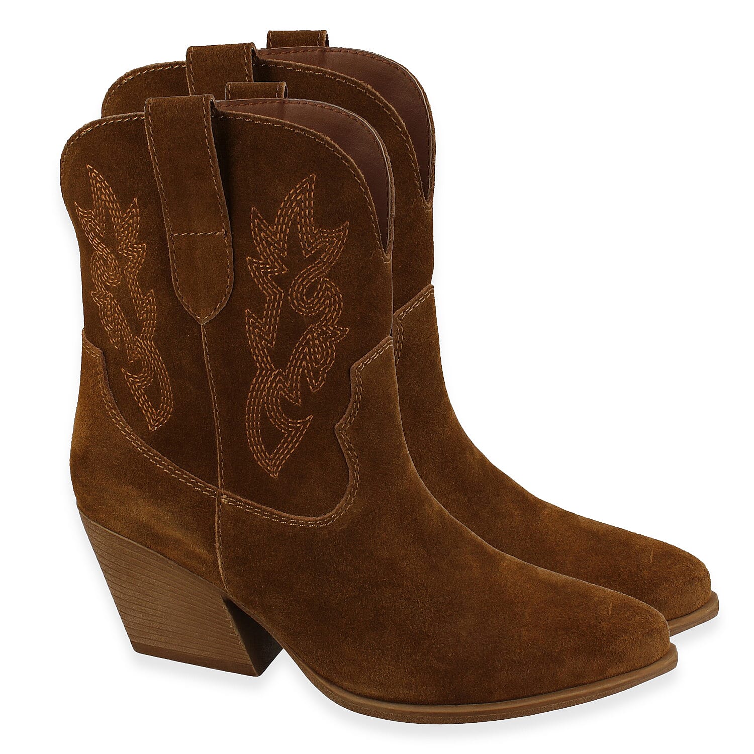 Ladies Suede Short Cowboy Boot (Size 3) - Camel