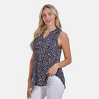 - Maisi Womens Leopard Print Sleeveless Relaxed Fit Blouse (Size S) - Black Base with Multicolor Print