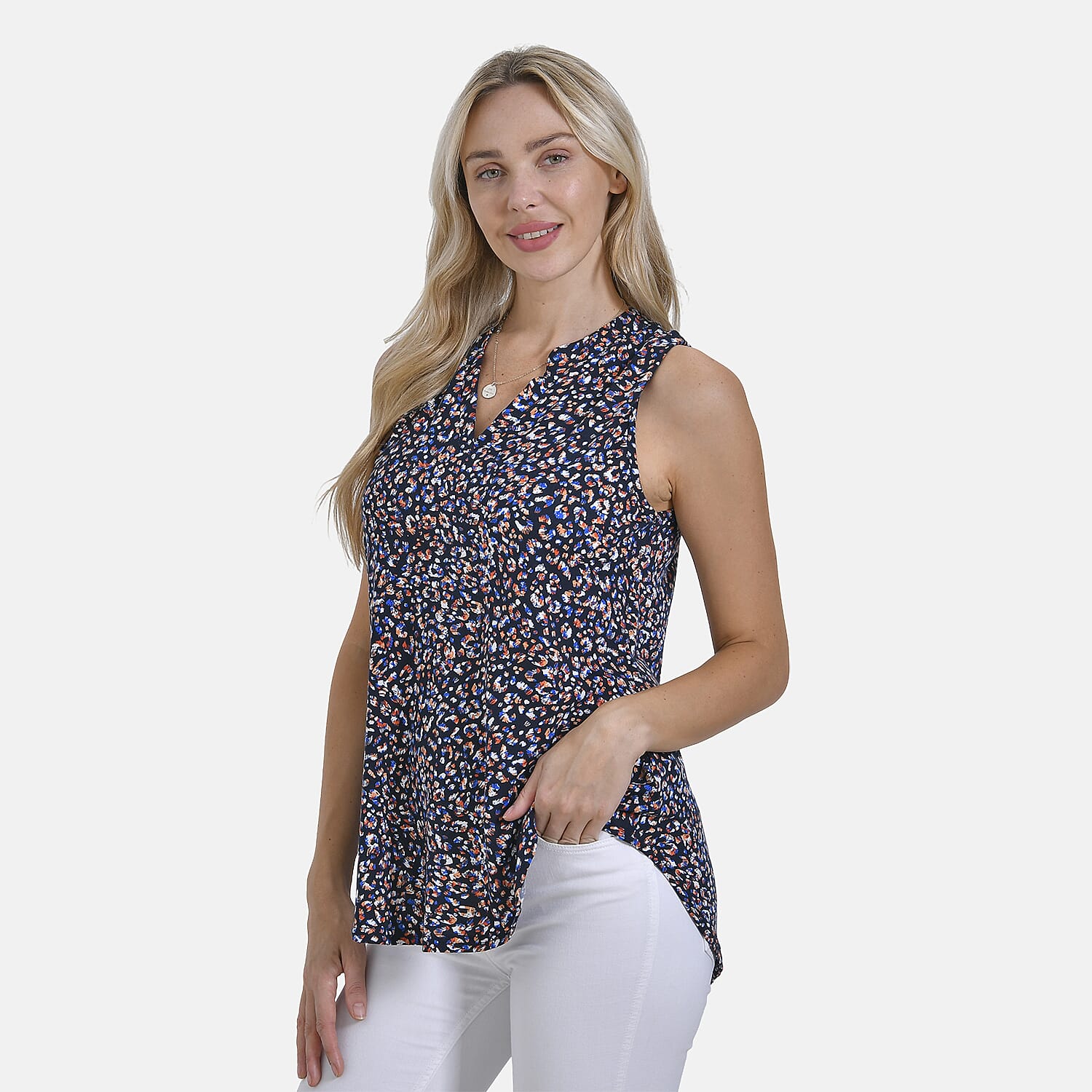 - Maisi Womens Leopard Print Sleeveless Relaxed Fit Blouse (Size S) - Black Base with Multicolor Print