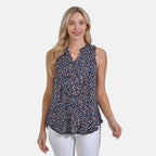 - Maisi Womens Leopard Print Sleeveless Relaxed Fit Blouse (Size S) - Black Base with Multicolor Print