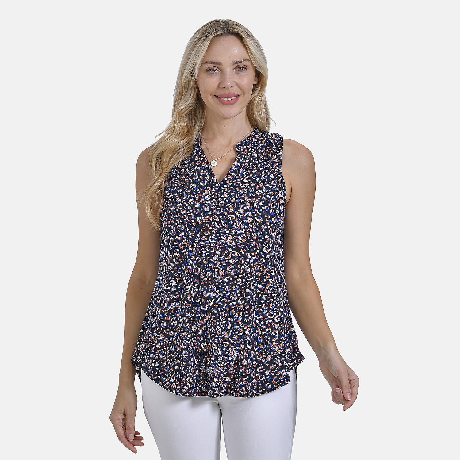 - Maisi Womens Leopard Print Sleeveless Relaxed Fit Blouse (Size S) - Black Base with Multicolor Print