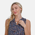 - Maisi Womens Leopard Print Sleeveless Relaxed Fit Blouse (Size S) - Black Base with Multicolor Print