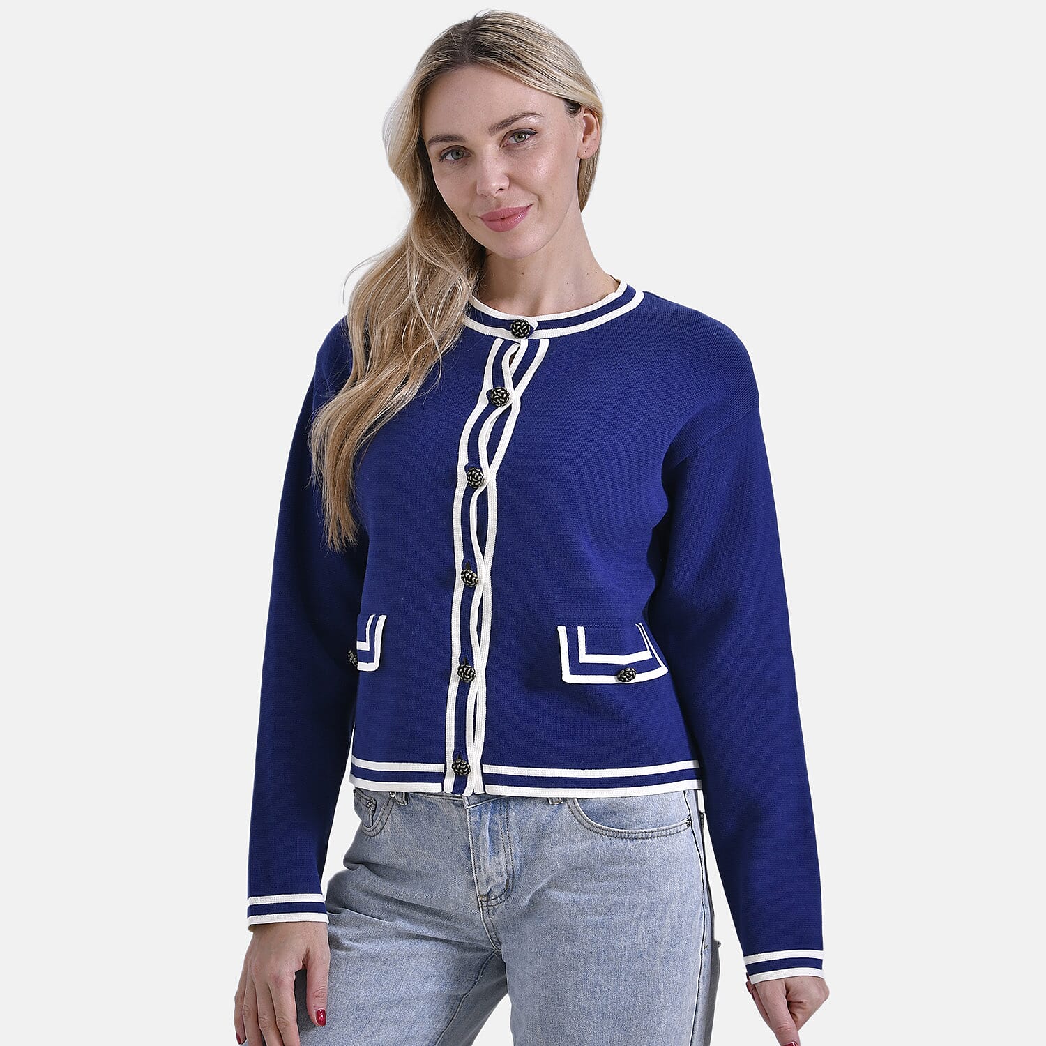 La Marey 100% Cotton Knitted Jacket (Size 8 to 10) - Blue