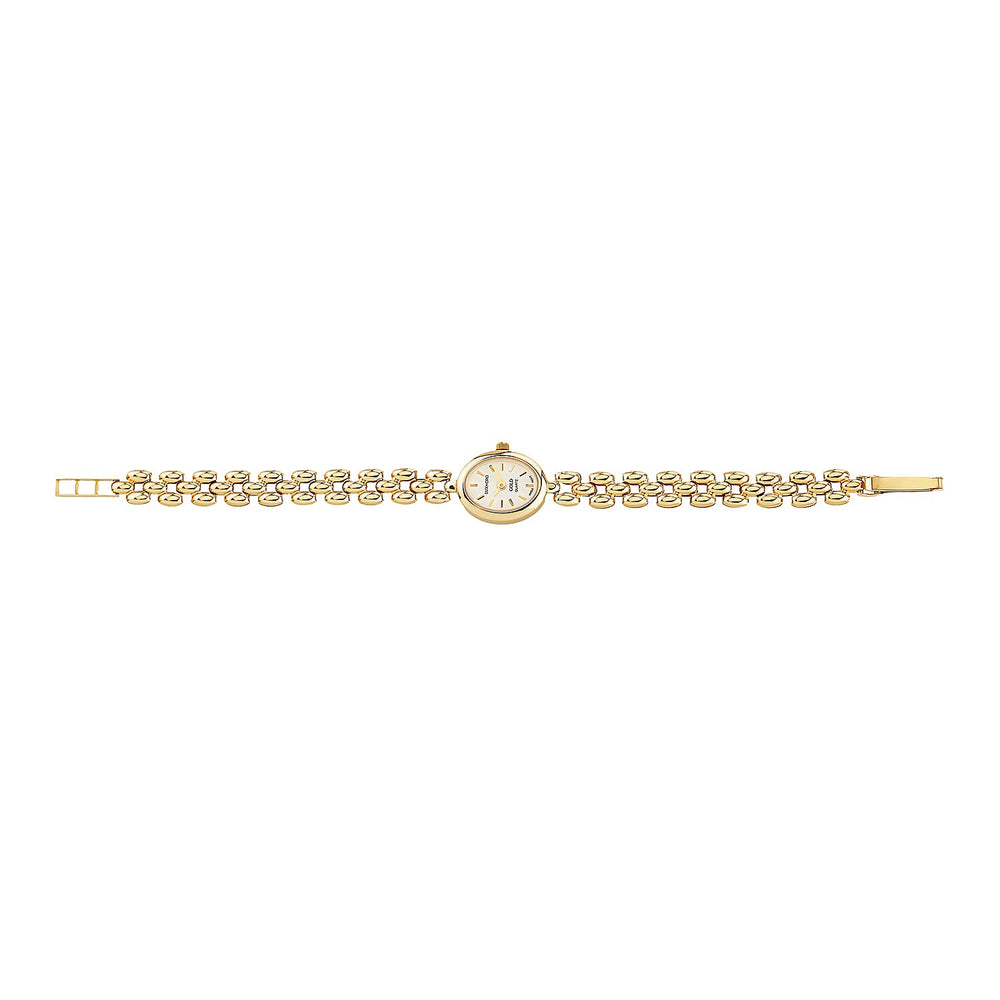 LUXORO 9K Yellow Gold Oval Dial WR Ladies Watch (Size - 7- 7.25- 7.5) in Panther Chain Strap, Gold Wt. 7.00 Gms.