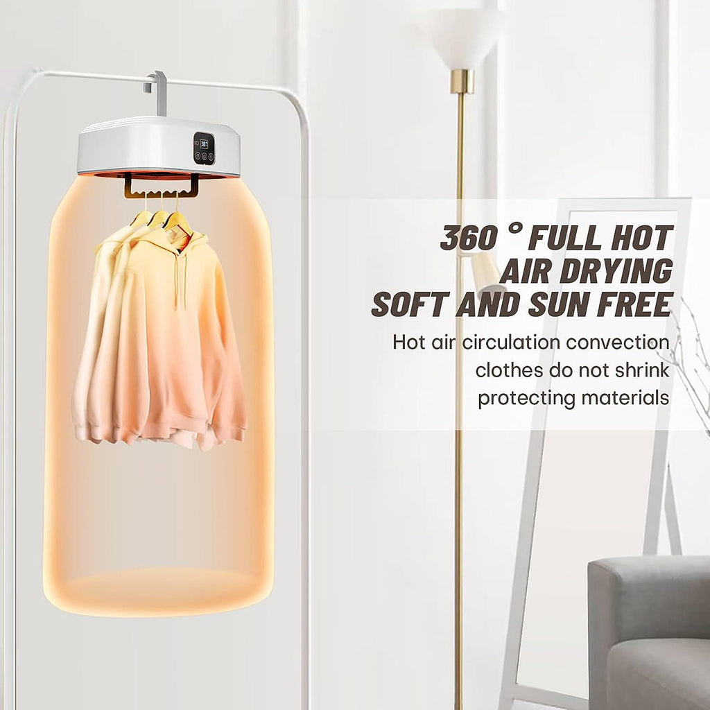 Hanging Foldable Clothes Dryer with Sterilizer and Remote Control - White