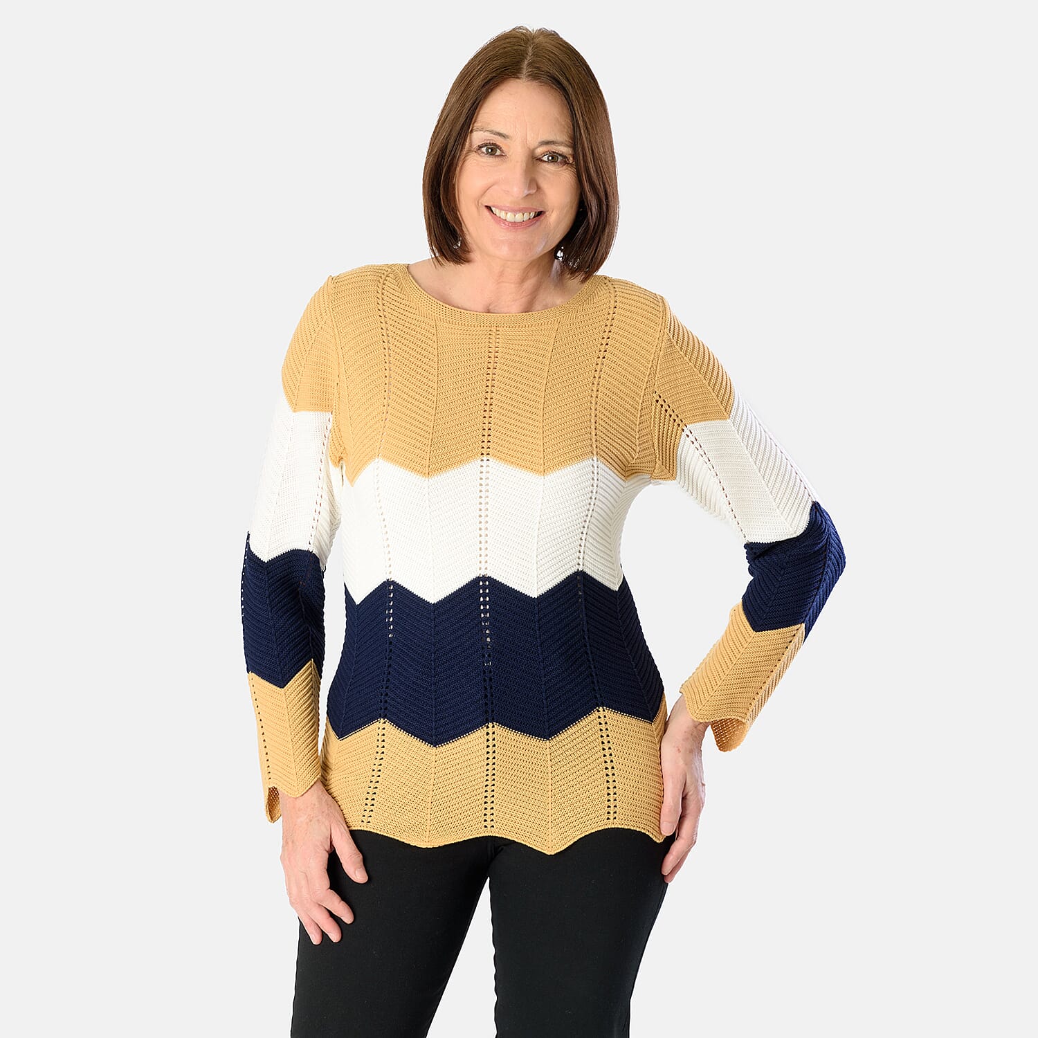 Sugar Crisp Cheveron Knitted Jumper (Size L) - Camel