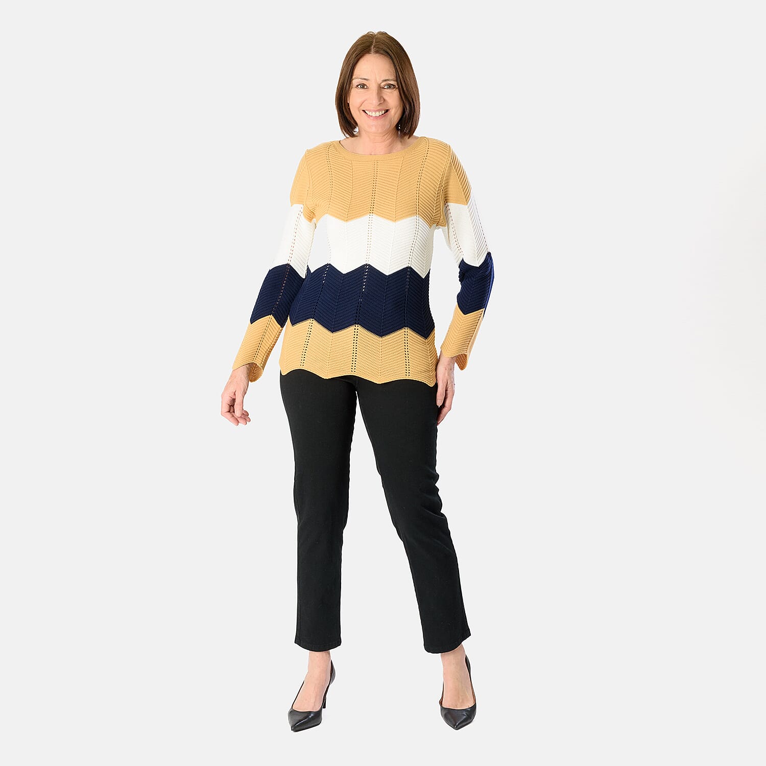 Sugar Crisp Cheveron Knitted Jumper (Size L) - Camel