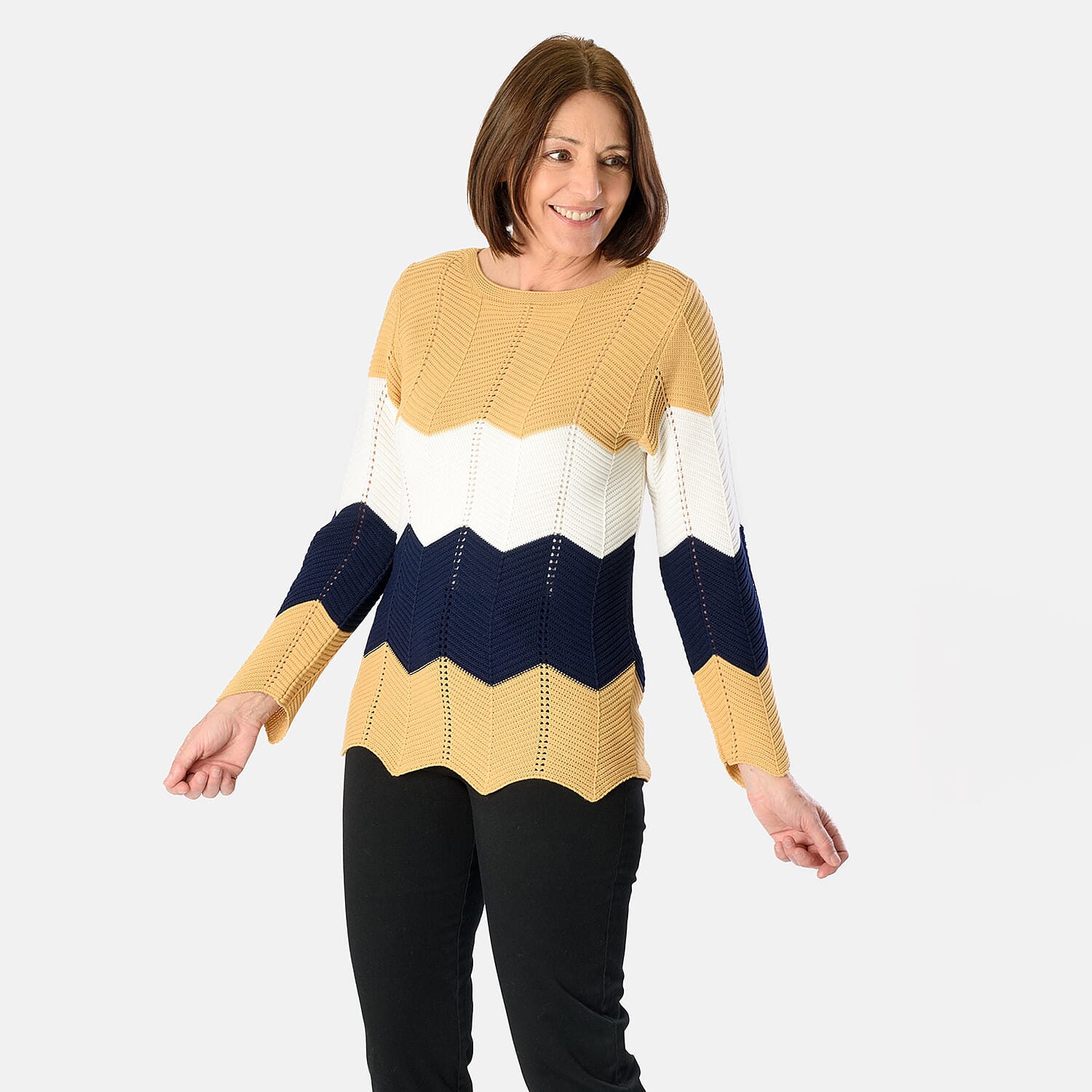 Sugar Crisp Cheveron Knitted Jumper (Size L) - Camel