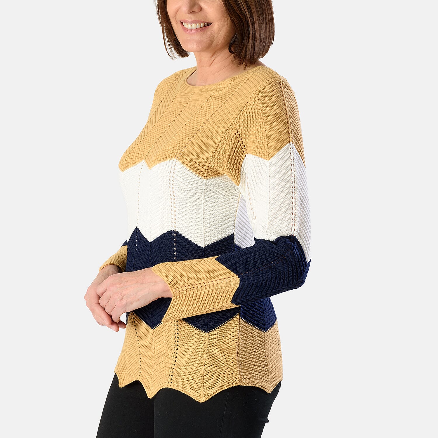 Sugar Crisp Cheveron Knitted Jumper (Size L) - Camel