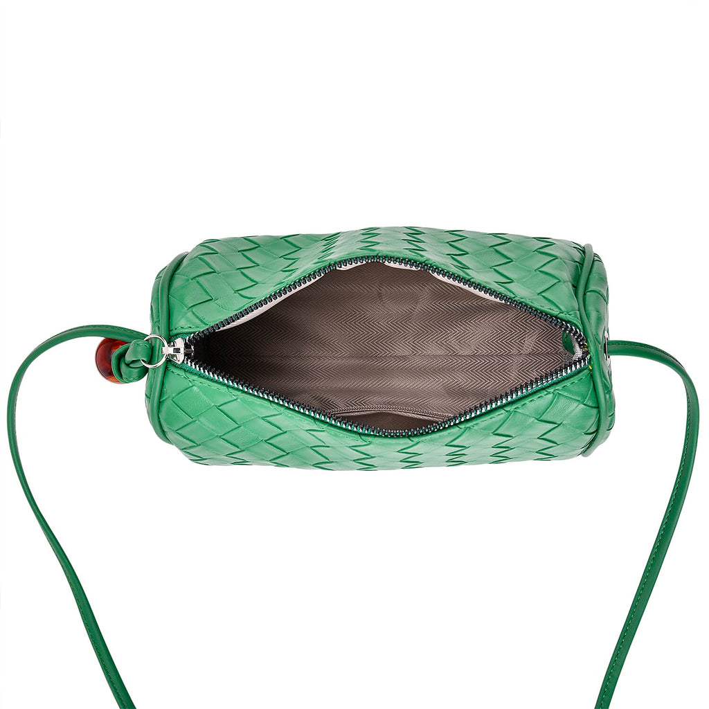 Set of 2 Woven Pattern Leatherette Crossbody Bags - Light Purple - Green