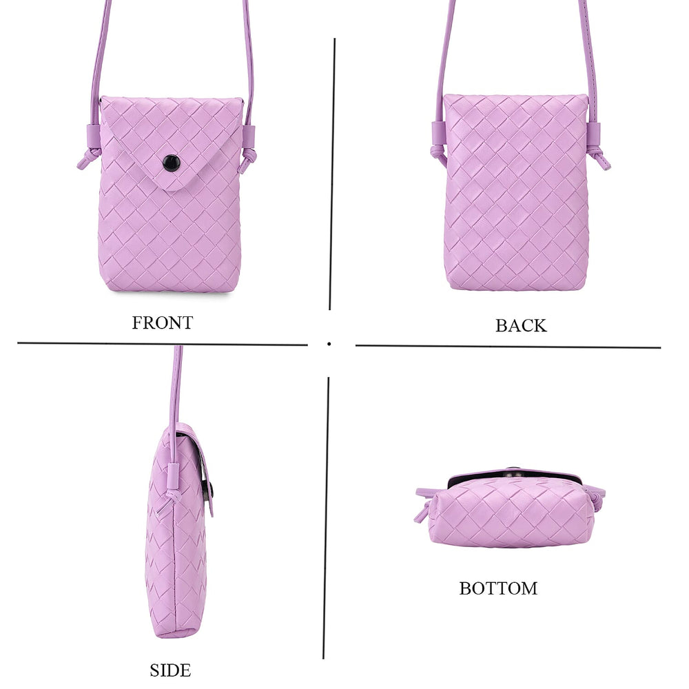 Set of 2 Woven Pattern Leatherette Crossbody Bags - Light Purple - Green