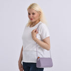 Set of 2 Woven Pattern Leatherette Crossbody Bags - Dark Purple - Yellow