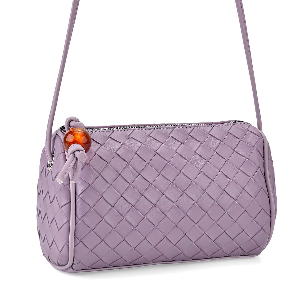 Set of 2 Woven Pattern Leatherette Crossbody Bags - Dark Purple - Yellow