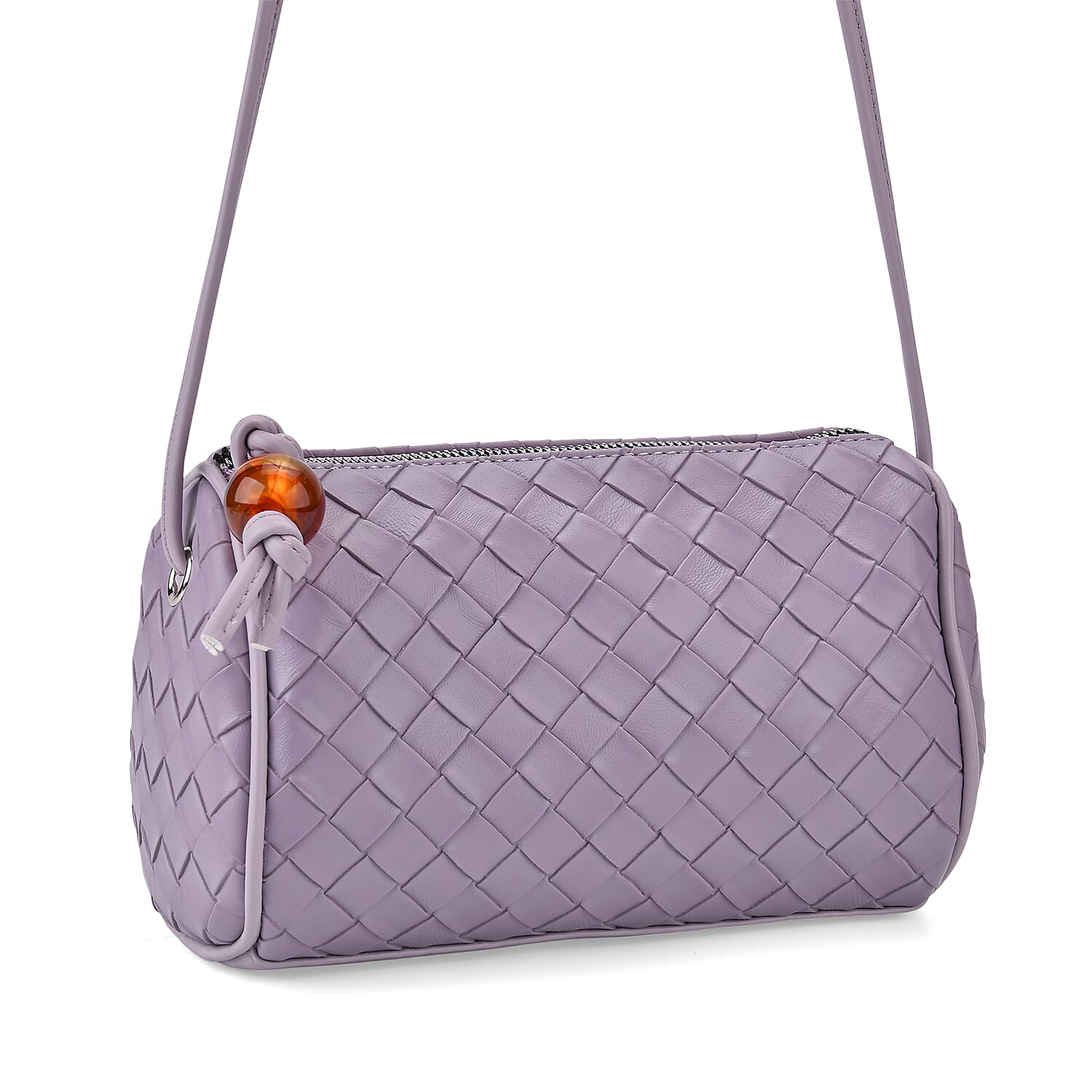 Set of 2 Woven Pattern Leatherette Crossbody Bags - Dark Purple - Yellow