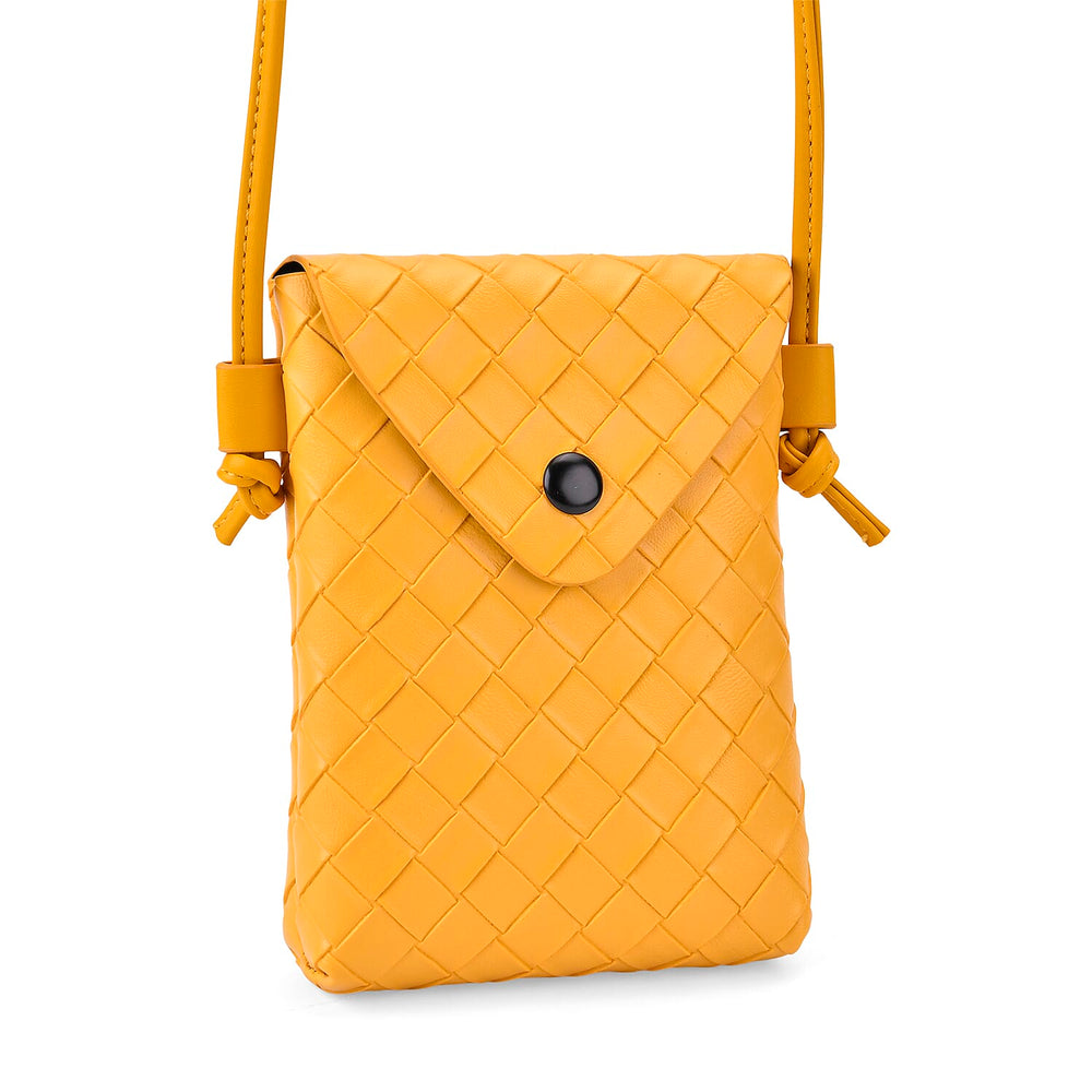 Set of 2 Woven Pattern Leatherette Crossbody Bags - Dark Purple - Yellow