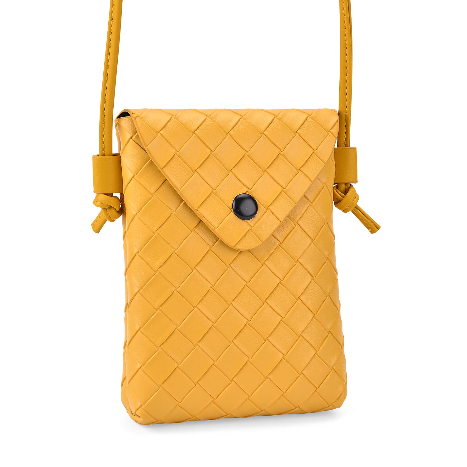 Set of 2 Woven Pattern Leatherette Crossbody Bags - Dark Purple - Yellow