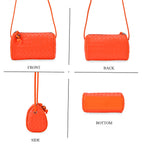 Set of 2 Woven Pattern Leatherette Crossbody Bags - Green - Orange