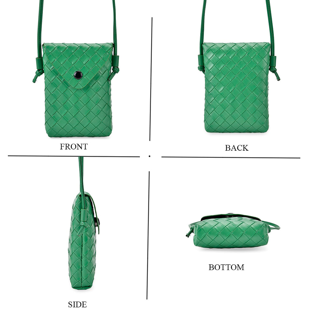 Set of 2 Woven Pattern Leatherette Crossbody Bags - Green - Orange