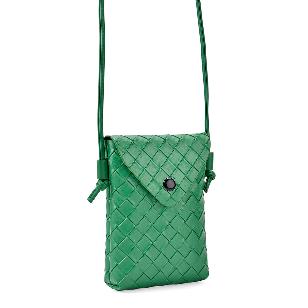 Set of 2 Woven Pattern Leatherette Crossbody Bags - Green - Orange