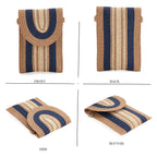 Bohemian Style Casual Summer Straw Crossbody Phone Bag with Striped Pattern - Khaki & Navy