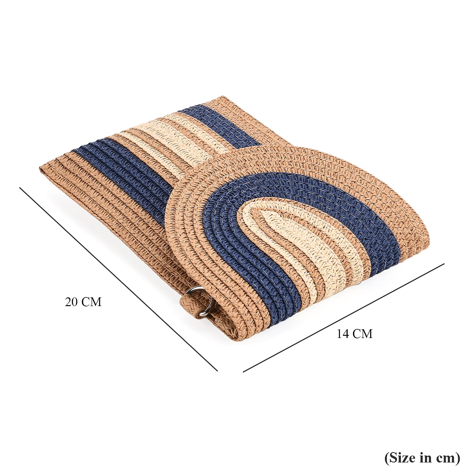 Bohemian Style Casual Summer Straw Crossbody Phone Bag with Striped Pattern - Khaki & Navy