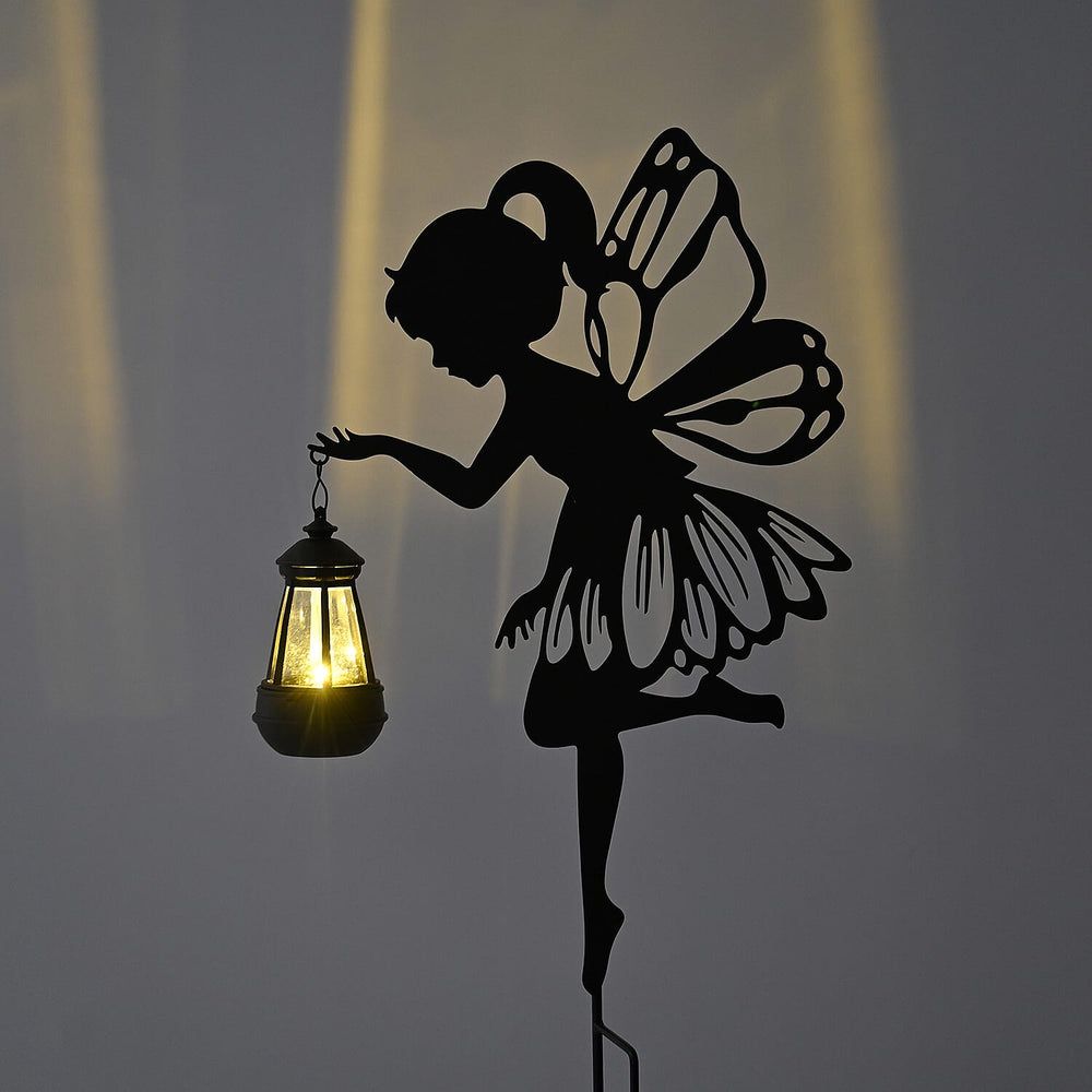 Decorative Solar Powered Angel Garden Decor Warm & White Light - Black